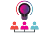 Icon of three people having a shared insight represented with a lightbulb as they Co-Generate.